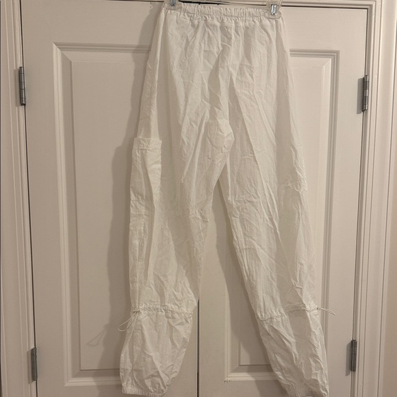 White Drawstring Parachute Pants - Picture 2 of 3